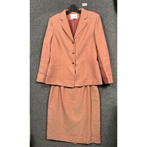 Le Suit 2 Piece Skirt Suit Womens Size 12 Coral Herringbone Casual Office